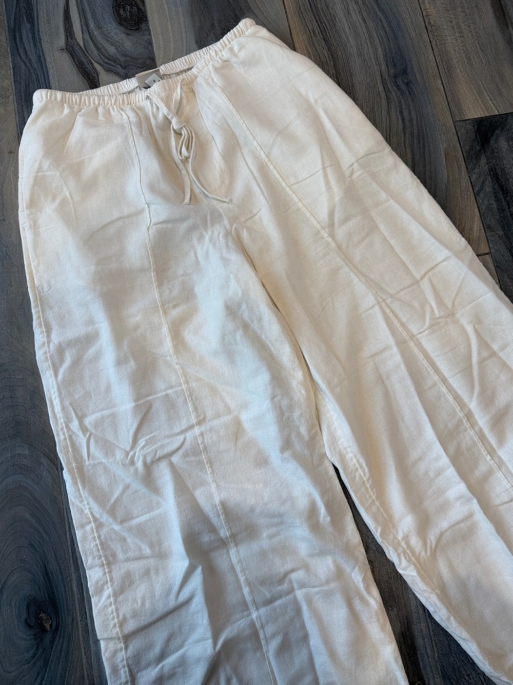 White  Drawstring Linen-Blend Pants